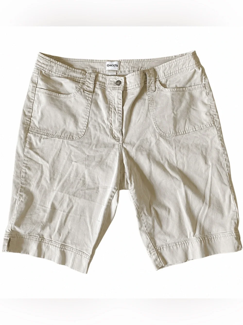 Chico's Light Beige Bermuda Shorts 14 - Picture 2 of 9